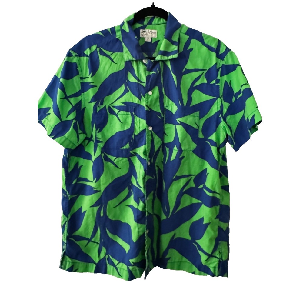 J.Crew Re-Imagined Mens Short Sleeve Tropical Leaf Cotton Shirt Green Blue M